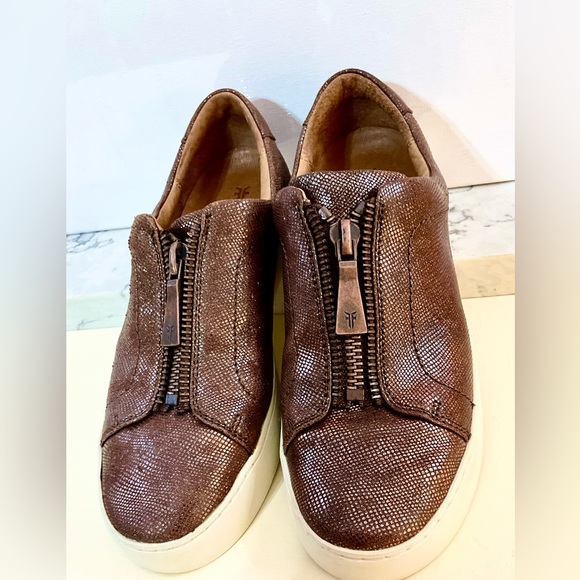 FRYE Lena Low Zip Multi Metallic Brown Leather Zip Sneakers 9M Worn 3 Times wBox - Picture 8 of 16